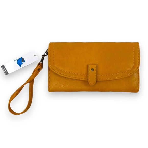 Isabella Wristlet Cell Phone Wallet Compact Purse Yellow Dust Vegan Leather NWT - Picture 13 of 14